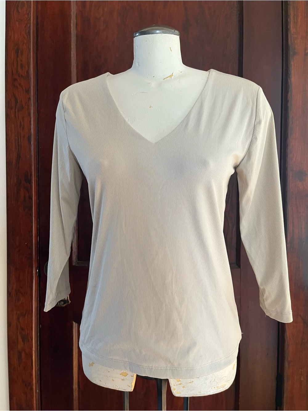 House of Harlow 1960 Ribbed V-Neck Long Sleeve Top - Size Large